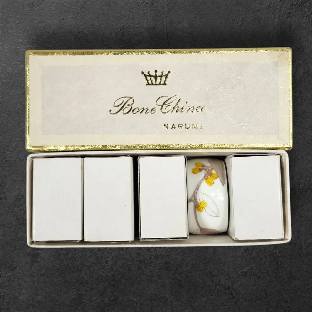 Narumi Bone China Napkin Rings Set of 5 Floral Japan Mikasa Marked NOS New